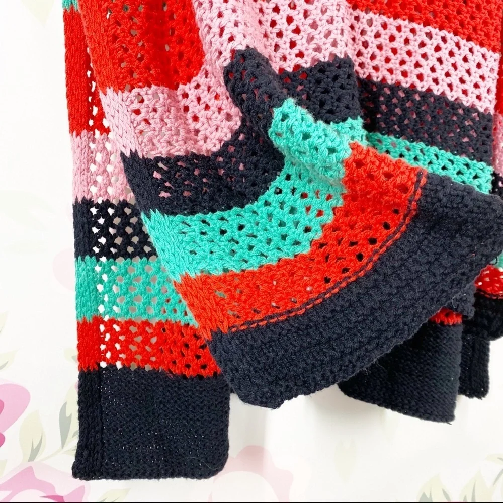 NEW Free People Bayside Stripe Black Combo Crochet Knit Summer Knit Poncho OS